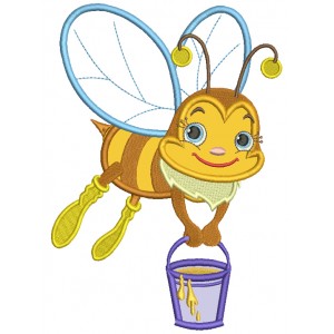 Worker Bee With a Bucket Full Of Honey Applique Machine Embroidery Design Digitized Pattern
